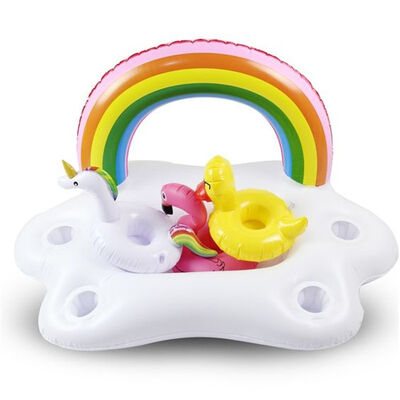 Customizable Rainbow Cloud Inflatable Drink Holder for Summer Pool Parties - 0.2mm PVC Floating Cup Holder