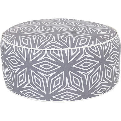 Geometric Pattern Fabric Ottoman Pouf - Grey & White Modern Footstool: Multi-Use Decorative Floor Cushion for Living Room, Bedroom & Nursery