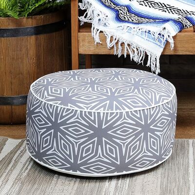 Geometric Pattern Fabric Ottoman Pouf - Grey & White Modern Footstool: Multi-Use Decorative Floor Cushion for Living Room, Bedroom & Nursery