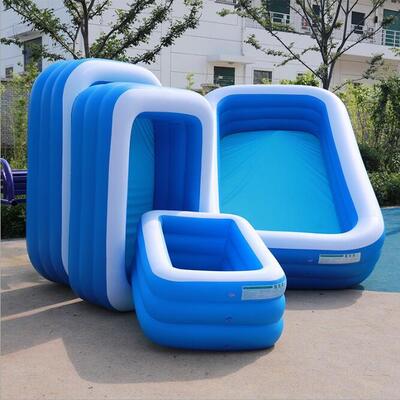 Multi-Size Inflatable Rectangular Kiddie Pools - Stackable Blue Water Play Pools for Kids Summer Fun