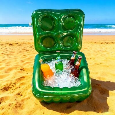 Red Inflatable Pool Cooler: Floating 4-Can Drink Holder for Pool Parties & Beach Days | Portable Ice Bucket for Summer BBQs | Ready In Stock