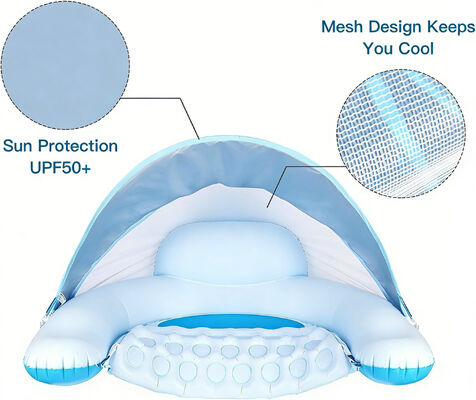 Inflatable Pool Float with UPF50+ Sun Shade, Ergonomic Headrest, and Breathable Mesh Seat for Comfortable Lounging