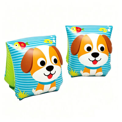 Cute puppy design inflatable swimming arm floaties for toddlers. Thickened leak-proof eco PVC material, soft & safe.