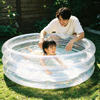 Custom Clear Glitter Inflatable Kiddie Pool with 3-Ring Safety Structure and Non-toxic BPA-free PVC for Kids Summer Fun