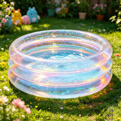 Custom Clear Glitter Inflatable Kiddie Pool with 3-Ring Safety Structure and Non-toxic BPA-free PVC for Kids Summer Fun