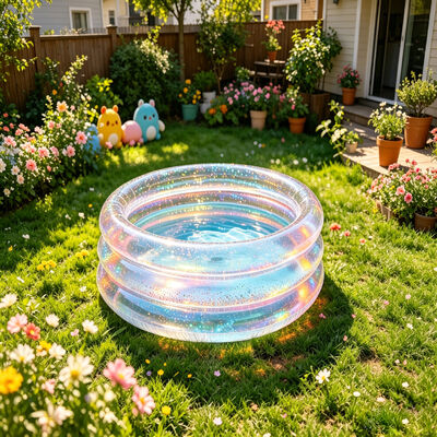 Custom Clear Glitter Inflatable Kiddie Pool with 3-Ring Safety Structure and Non-toxic BPA-free PVC for Kids Summer Fun