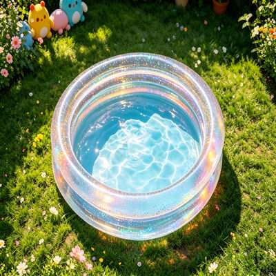 Custom Clear Glitter Inflatable Kiddie Pool with 3-Ring Safety Structure and Non-toxic BPA-free PVC for Kids Summer Fun