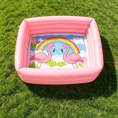 3-Ring Inflatable Kids Pool with Flamingo & Rainbow Print, Pink Rectangular Kiddie Pool for Backyard, Garden & Outdoor Water Play