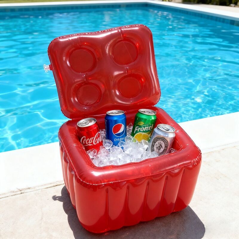 Red Inflatable Pool Cooler: Floating 4-Can Drink Holder for Pool Parties & Beach Days | Portable Ice Bucket for Summer BBQs | Ready In Stock