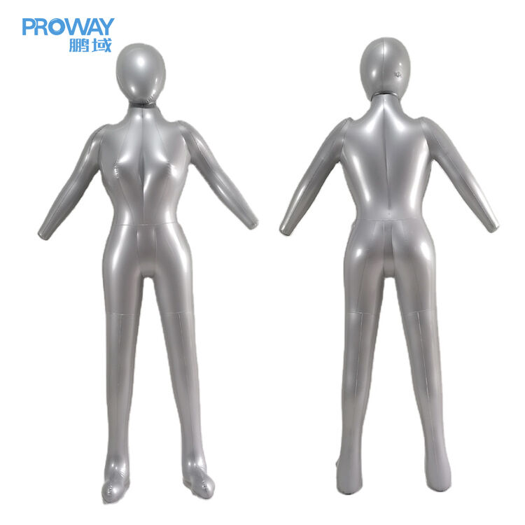Full Body Inflatable Female Mannequin: Lightweight & Portable Clothing Display Model with Realistic Body Shape—Sleek Silver, Durable Quick-Inflate Dress Form for Retail Stores, Fashion Shows, Home Use