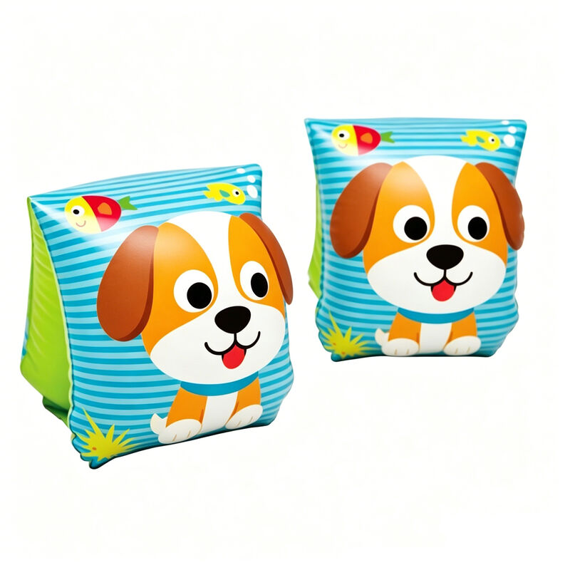 Cute puppy design inflatable swimming arm floaties for toddlers. Thickened leak-proof eco PVC material, soft & safe.